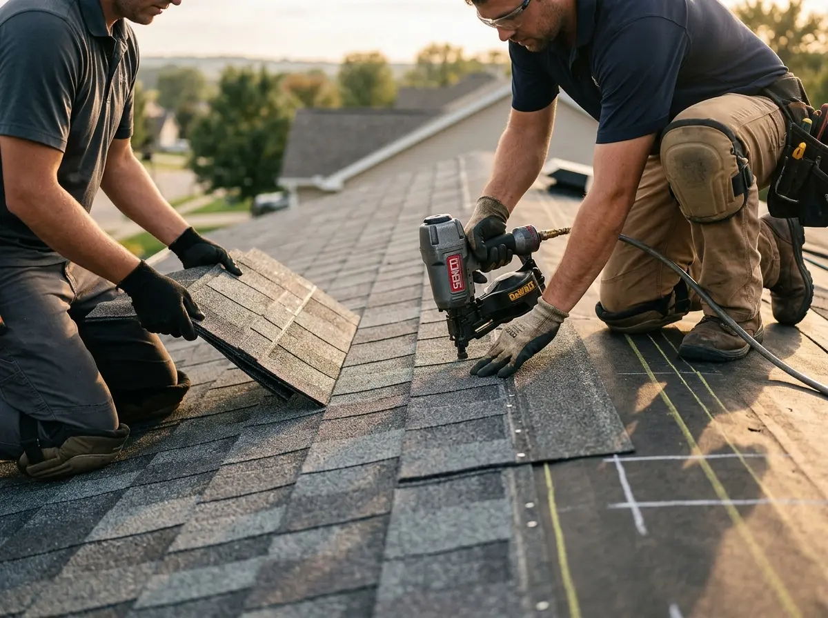 Professional roofer working on a residential roof in Mount Zion